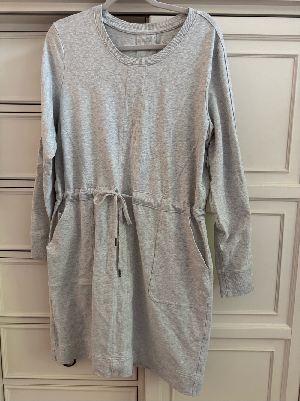 Athleta Light Gray Drawstring Sweatshirt Dress